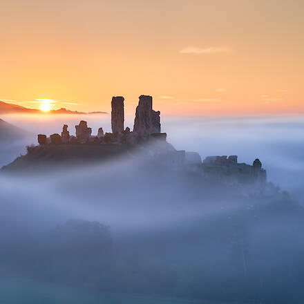 Corfe Castle at Sunrise, Dorset, England